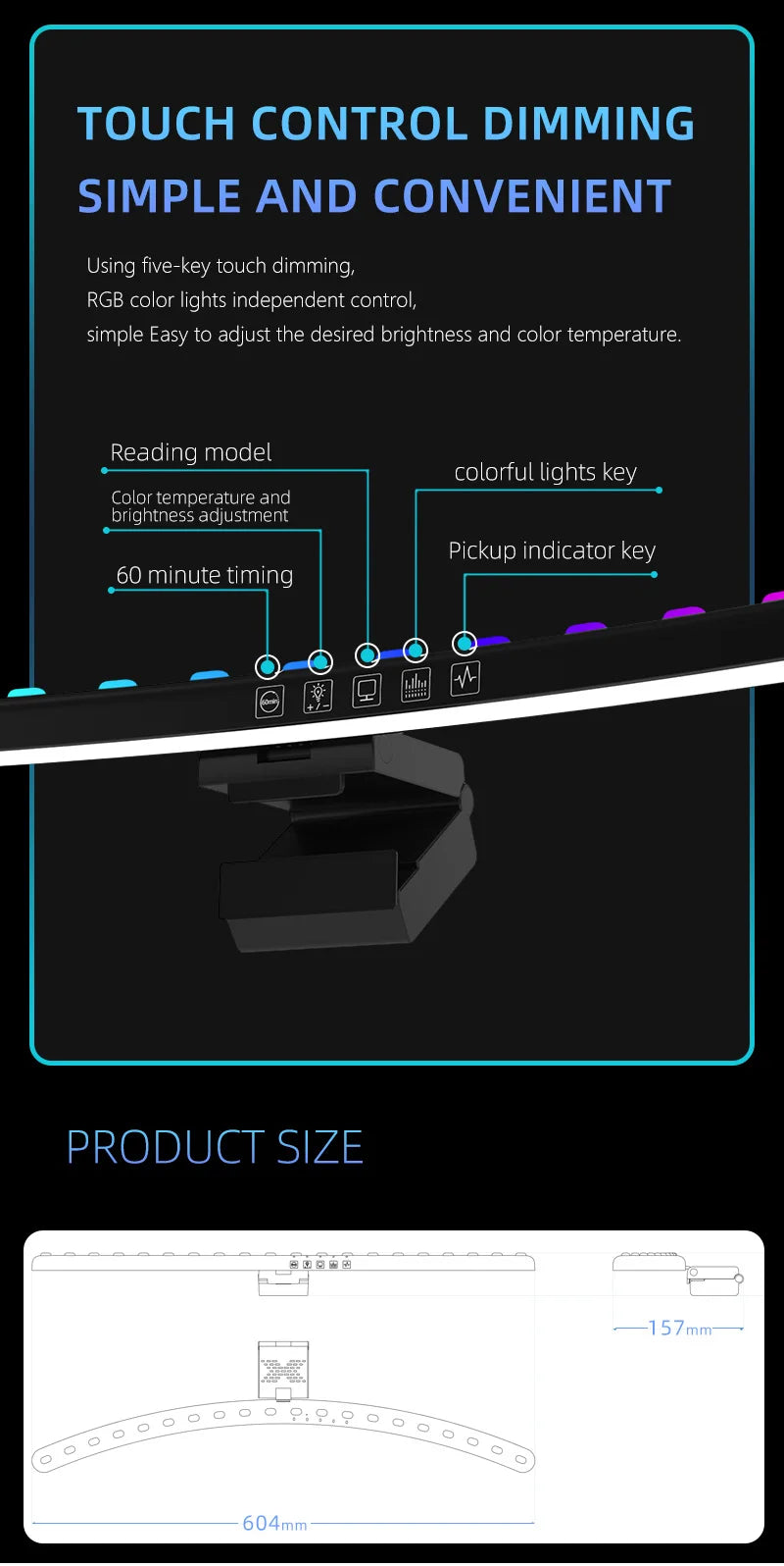 Computer Monitor Light Bar RGB Music Rhythm Screen Hanging Lights Dimming Desk Lamp Reading Gaming Table Lighting