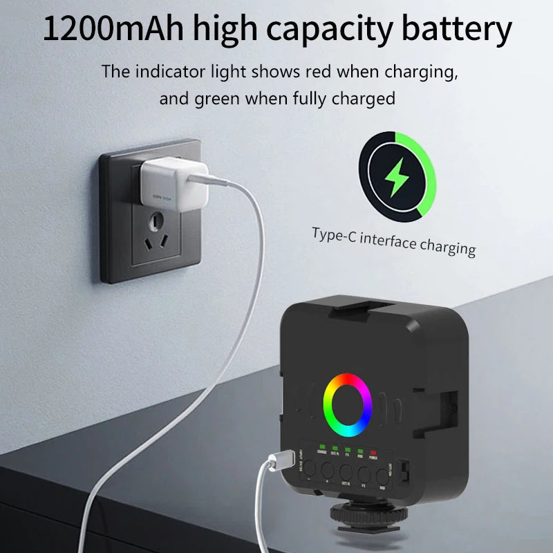 RGB LED Video Light Photography Fill Camera Lighting CRI95+ 2500-9000K LCD Display Cold Shoe For Vlog Live Lamp Streaming DSLR