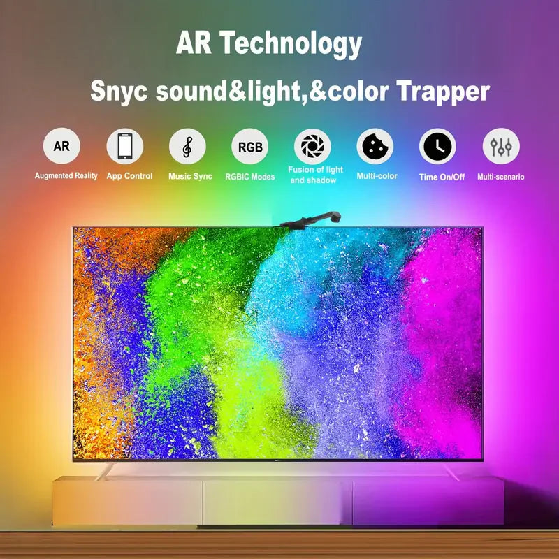 RGBIC LED TV Backlight Strip with AR Sensor Smart Sync RGB Light for 55-75 inch TV/Monitors Dynamic Color Changing Ambient Light
