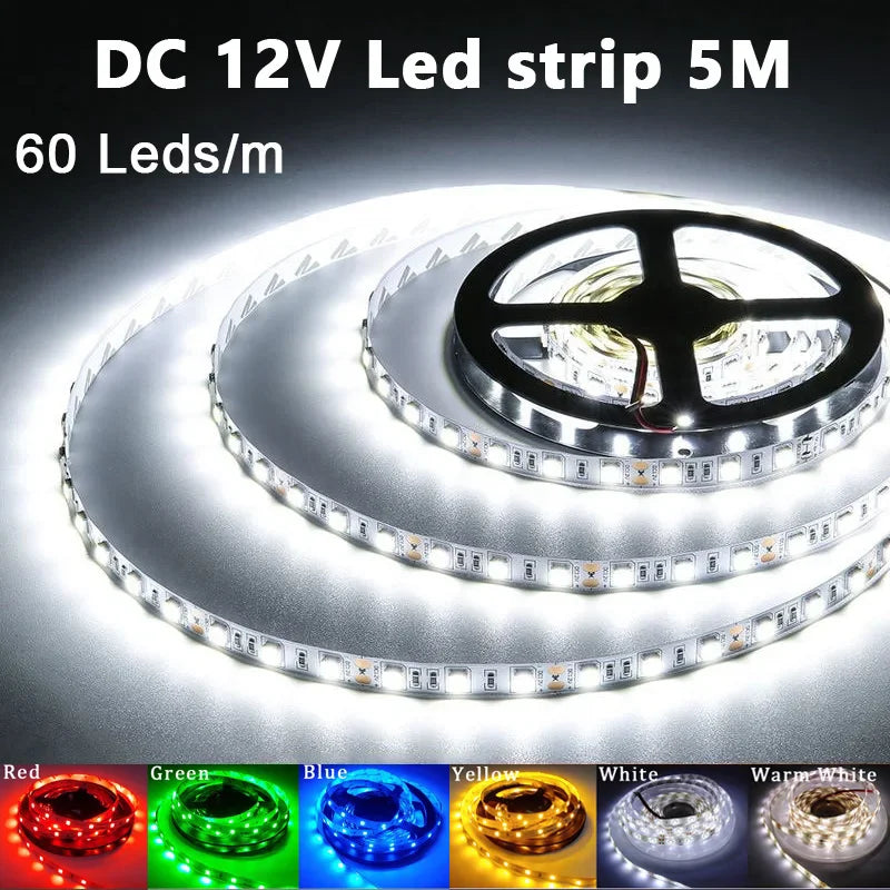 Led Strip Light 5M 300Leds SMD2835 12V White Warm Red Green Blue RGB Luces Led Light Waterproof Flexible Lamp Tape for Room Deco