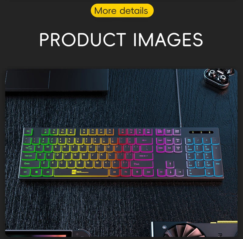 Gaming Keyboard Wired RGB Backlit Keyboard USB Backlight 104 Keys Ergonomic Gamer Keyboard for PC Laptop English