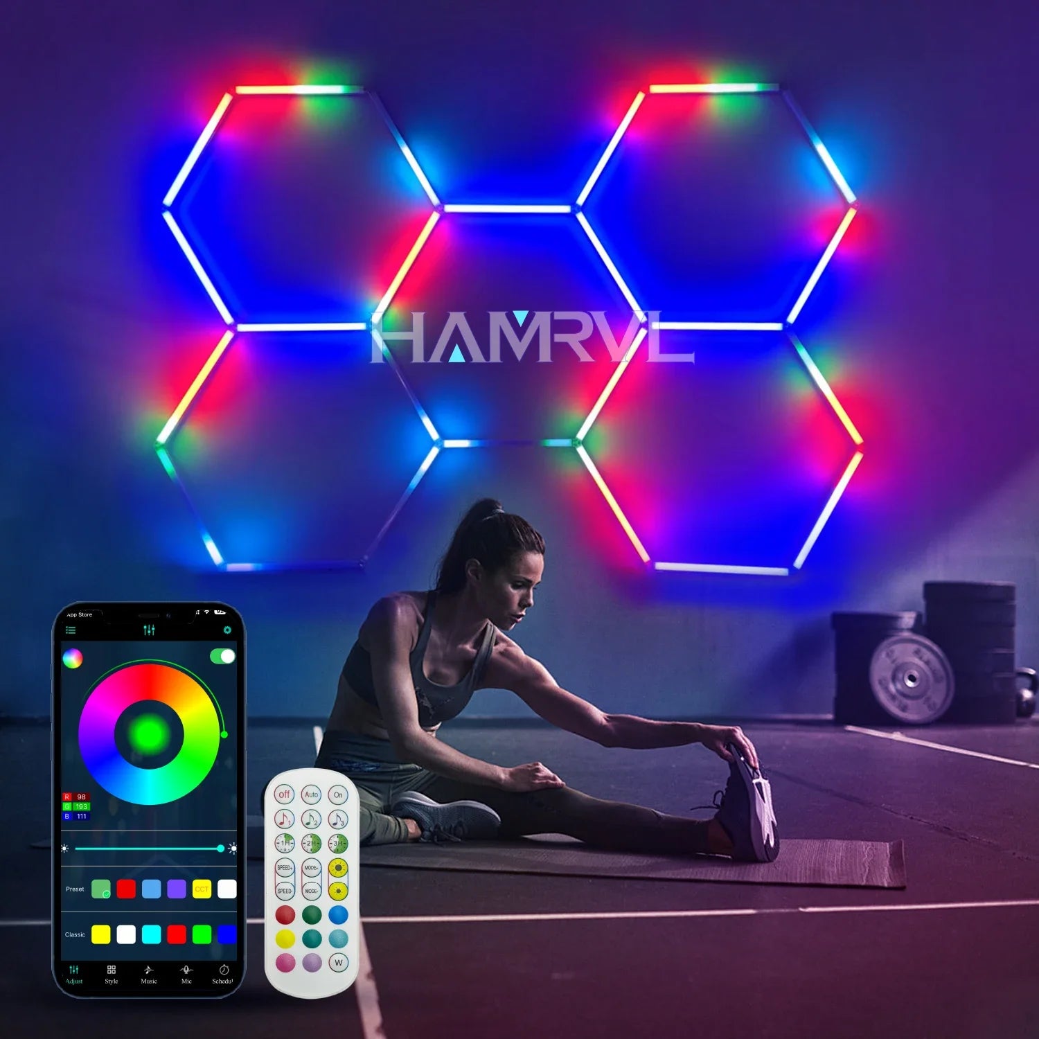 Hexagon RGB Color Change for Gym RoomHome cinema Deco Light Garage LED Ceiling Light Music Mode Party Club Gaming Wall Stage Bar