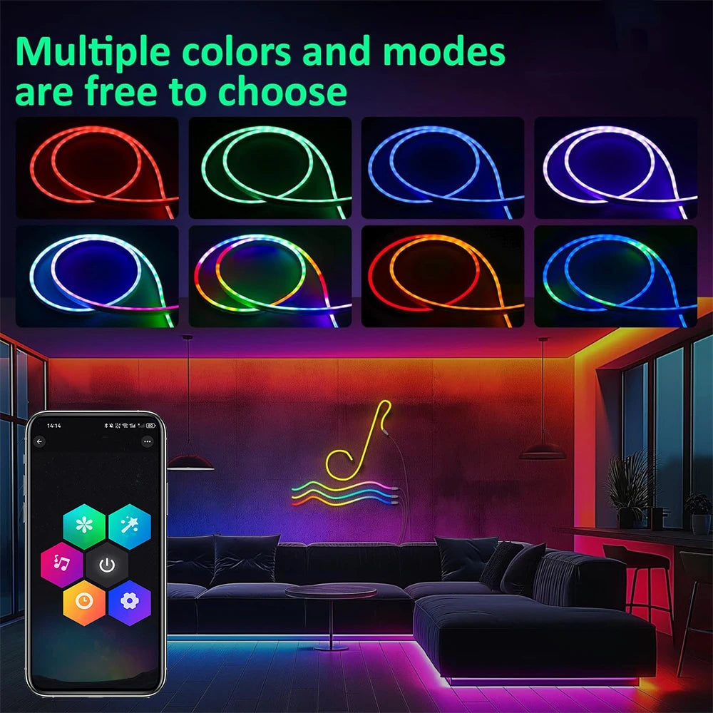 5V Flexible Light Strip USB RGBIC Dreamcolor Chasing Strip RGBIC Neon Rope Light Bluetooth Neon LED Strip Lights with Music Sync