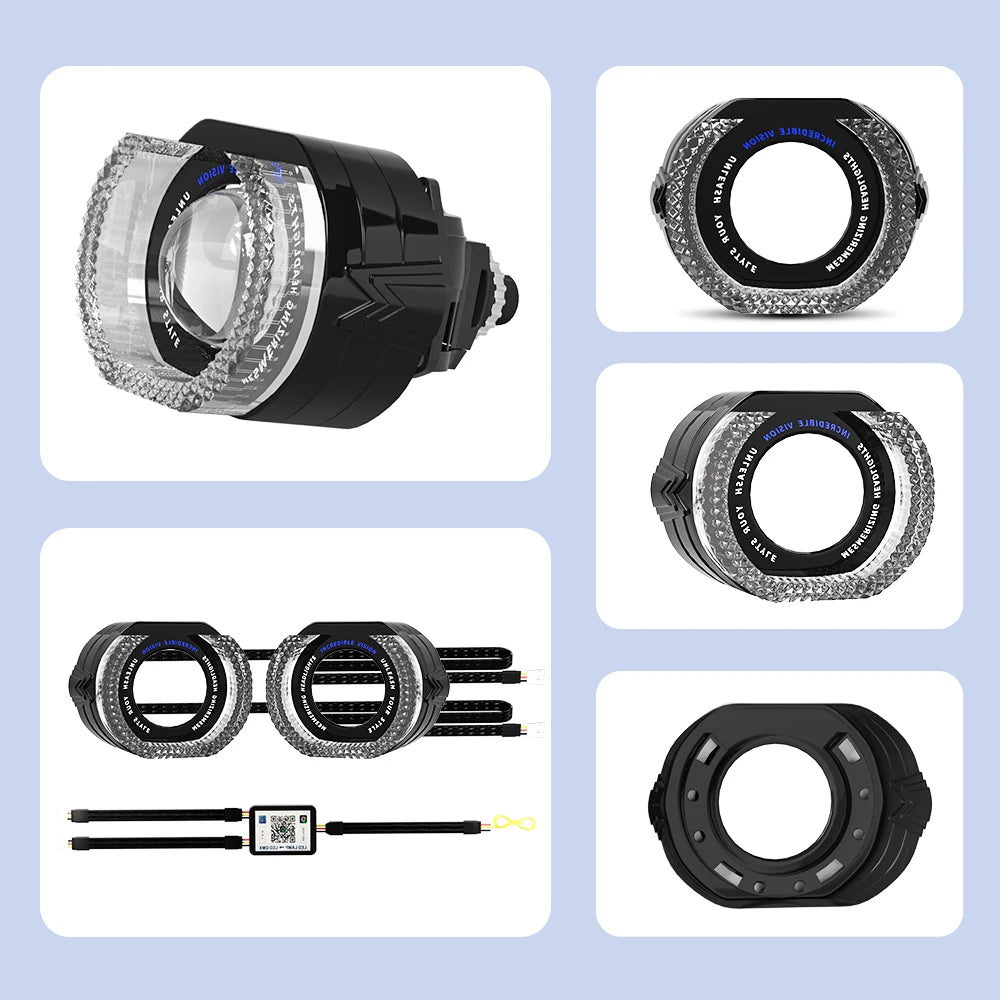 2PCS 2.5/3inch 5D Crystal Angel Eyes Mask LED Halo Rings for Bi Xenon LED Projector Lenses Headlight DRL Car Light Accessories