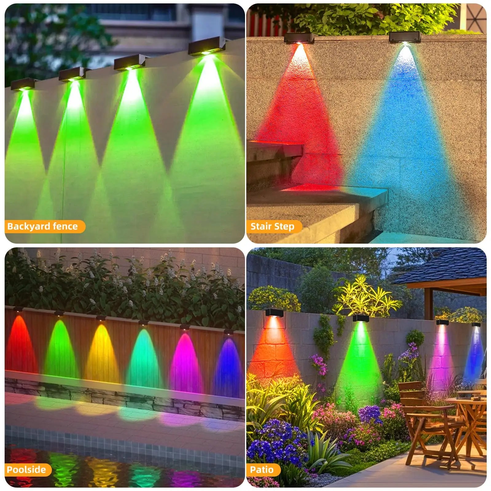 1/4pc Solar Fence Light 12 modes RGB Color Glow LED Solar Lights Outdoor Waterproof Solar Lights for Patio Backyard Deck Railing