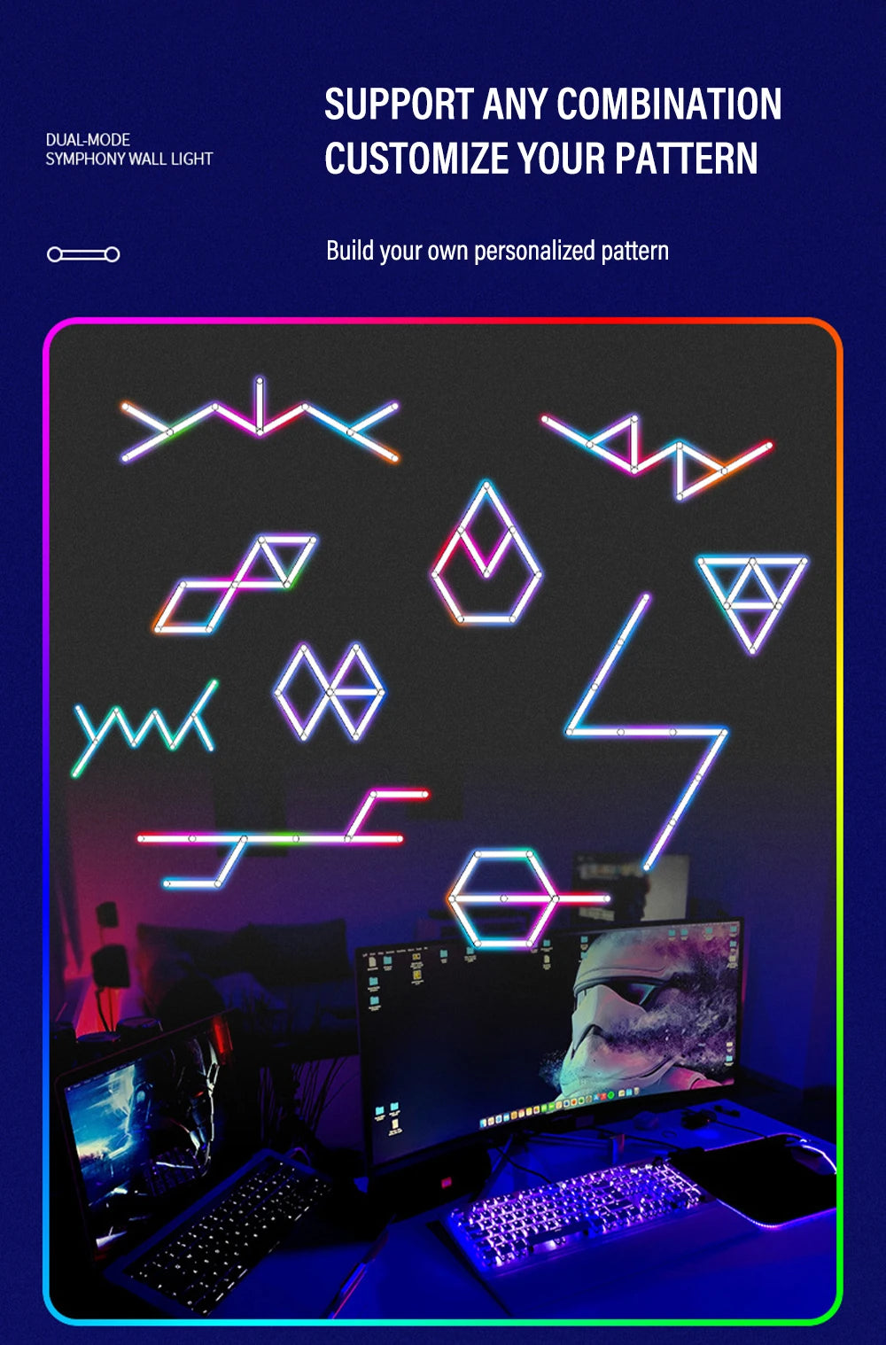 LED Smart Wall Lamp RGBIC Light Bar DIY Atmosphere Night Light APP Music Rhythm TV Backlight Bedroom Game Room Decoration