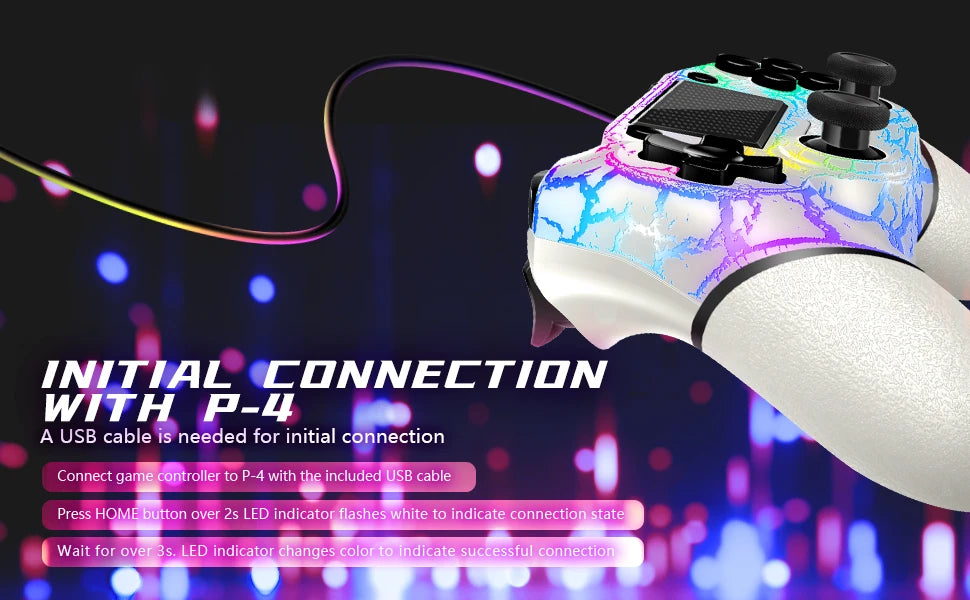 AceGamer RGB Wireless Controller for PS4 Black/White Crack Led with RGB Light,1000mAh Compatible with PS4/Slim/Pro/PC