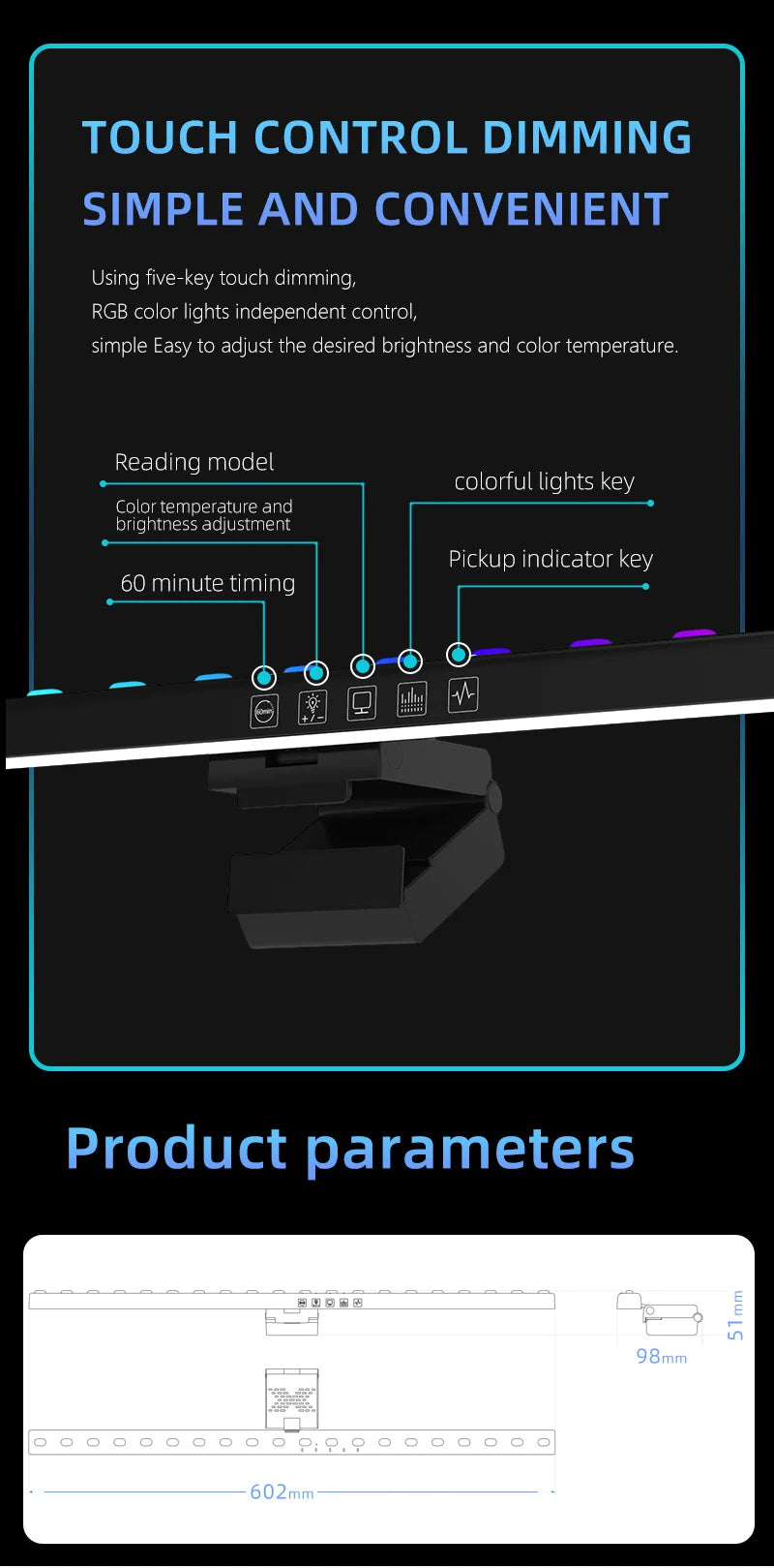 Computer Monitor Light Bar RGB Music Rhythm Screen Hanging Lights Dimming Desk Lamp Reading Gaming Table Lighting