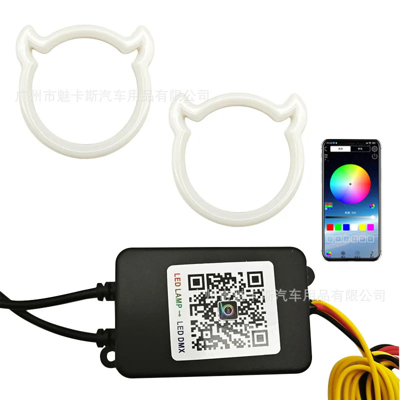 Car modification, color changing LED angel eyes, APP control, color changing daytime running lights, large light circle, univers
