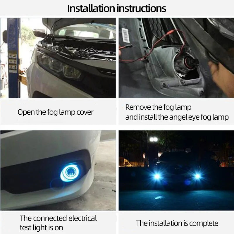 2Pcs 2.5"; 3"; 3.5"; Angel Eyes Fog Lamp 64MM 76MM 89MM 12V Universal Auto Car Projector COB LED Driving Light