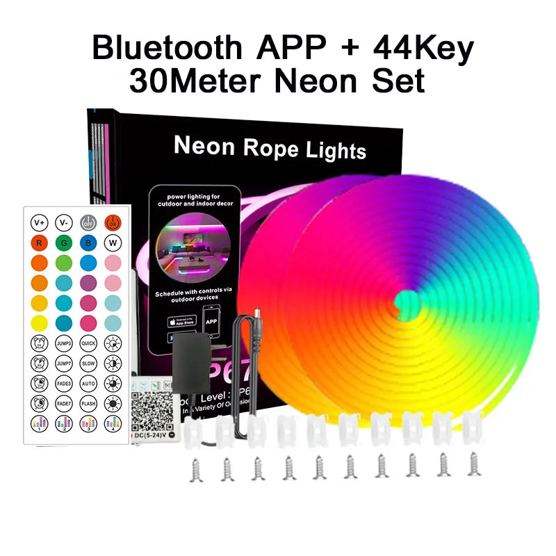24V RGB 5m 10m 20m 30m LED Neon Strip Light Bluetooth APP 24key 44key Remote Control Music Sync Power Kit 60LED Waterproof Decor