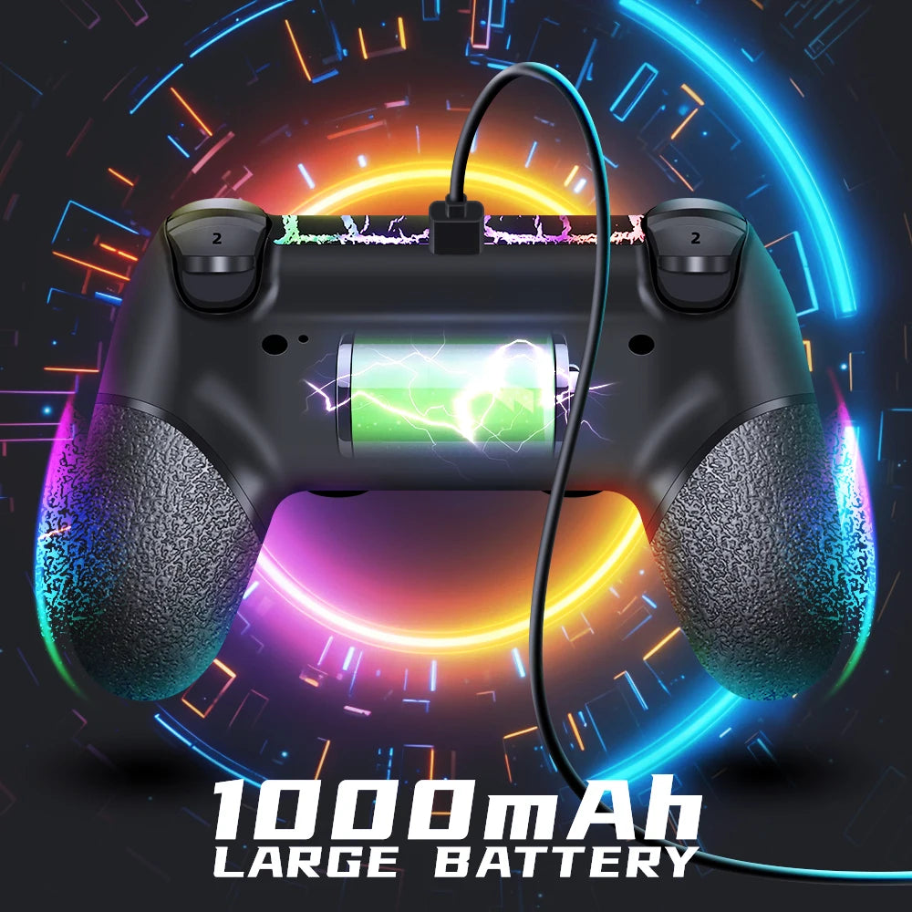 AceGamer RGB Wireless Controller for PS4 Black/White Crack Led with RGB Light,1000mAh Compatible with PS4/Slim/Pro/PC