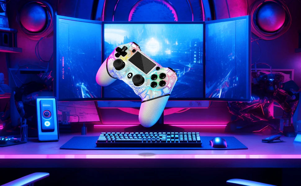 AceGamer RGB Wireless Controller for PS4 Black/White Crack Led with RGB Light,1000mAh Compatible with PS4/Slim/Pro/PC