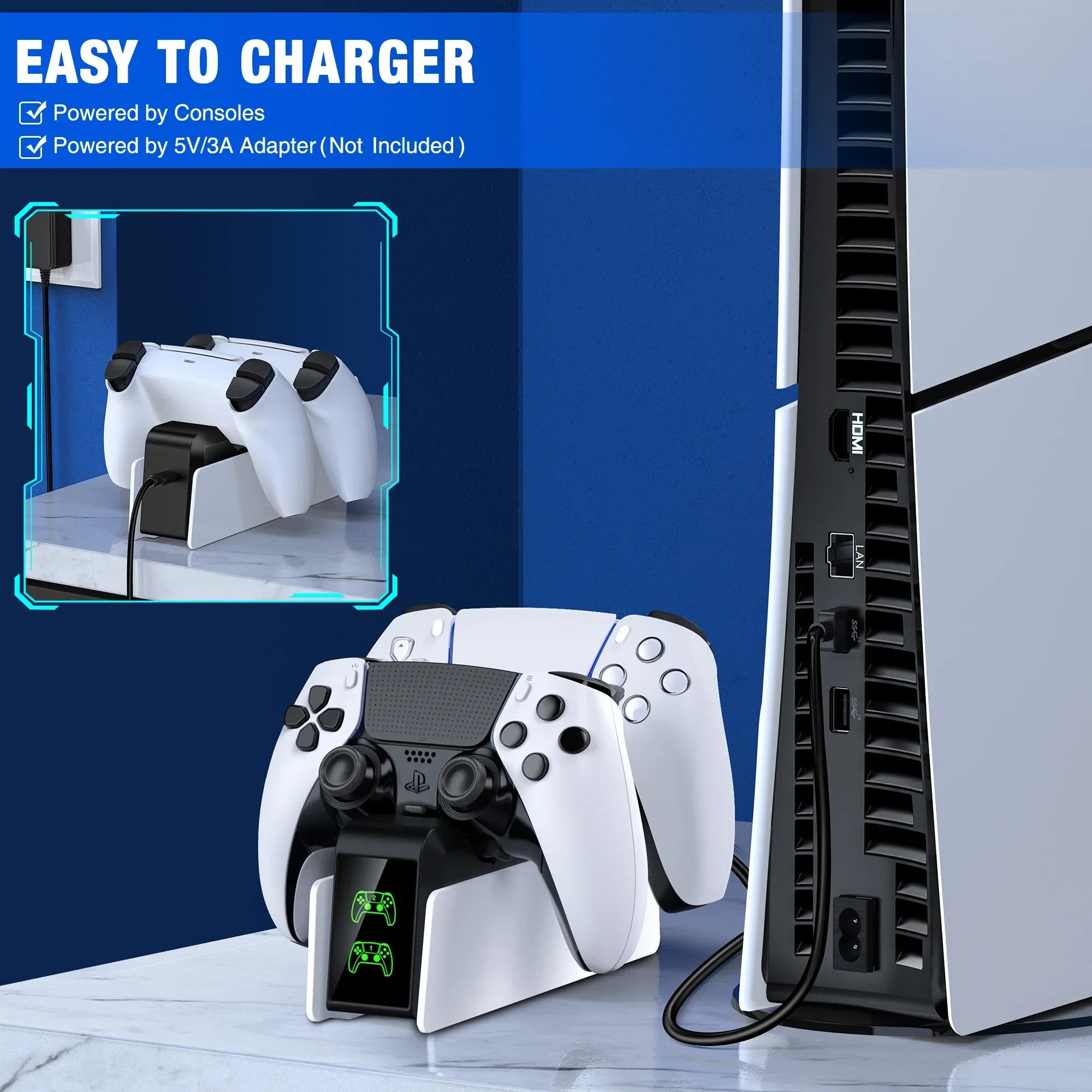 Charging Station for PS5 Controller Charger with RGB Light Dual Stand Charger Dock PS5 Controller Charging Base for PlayStation5