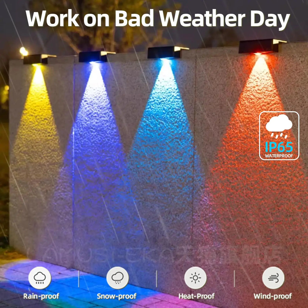 1/4pc Solar Fence Light 12 modes RGB Color Glow LED Solar Lights Outdoor Waterproof Solar Lights for Patio Backyard Deck Railing