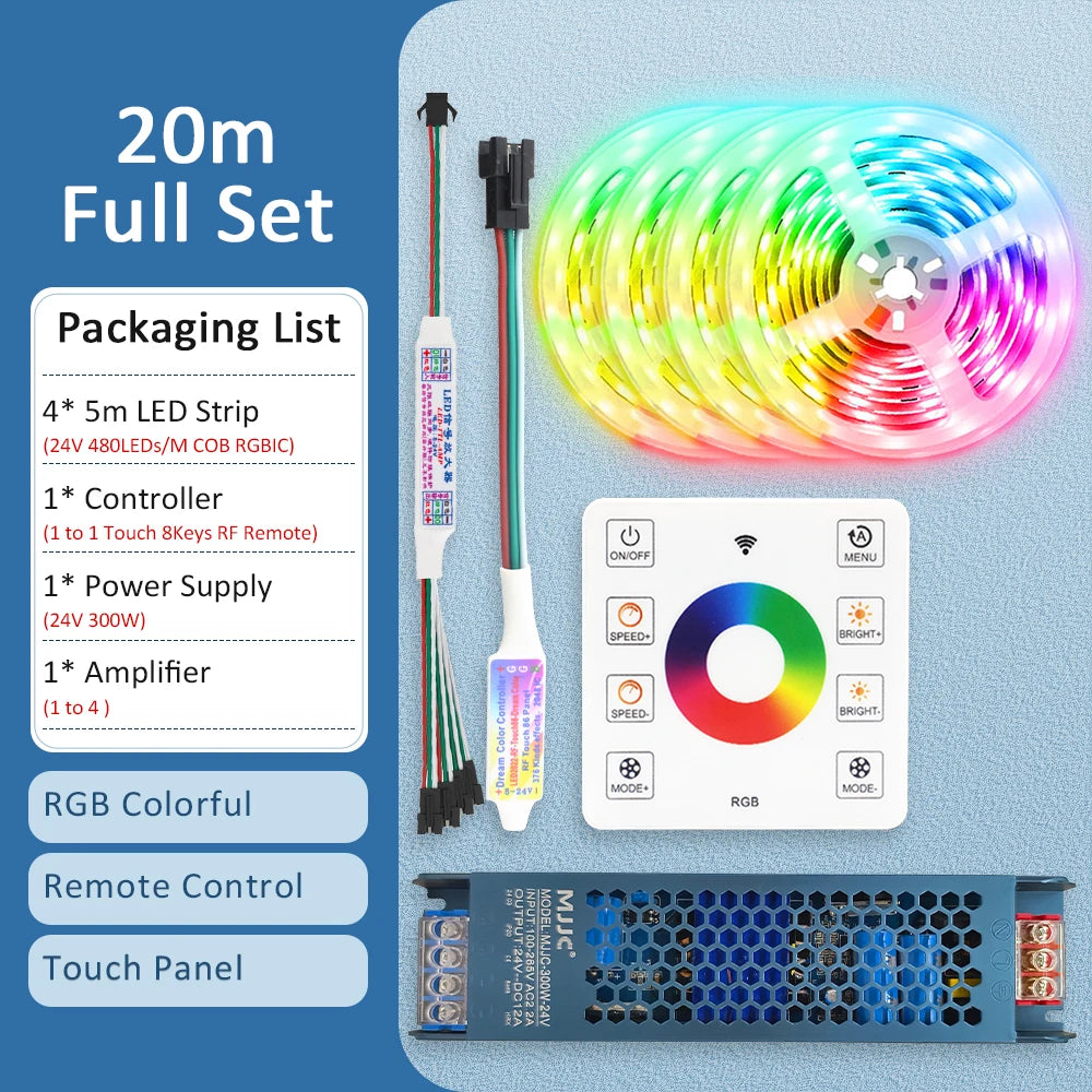 RGBIC COB LED Strip WS2811 24V 480 Diodes 5M 10M 15M 20M RGB IC Chasing Effect Lights Tape Diode Ribbon Lamp for Room Decoration