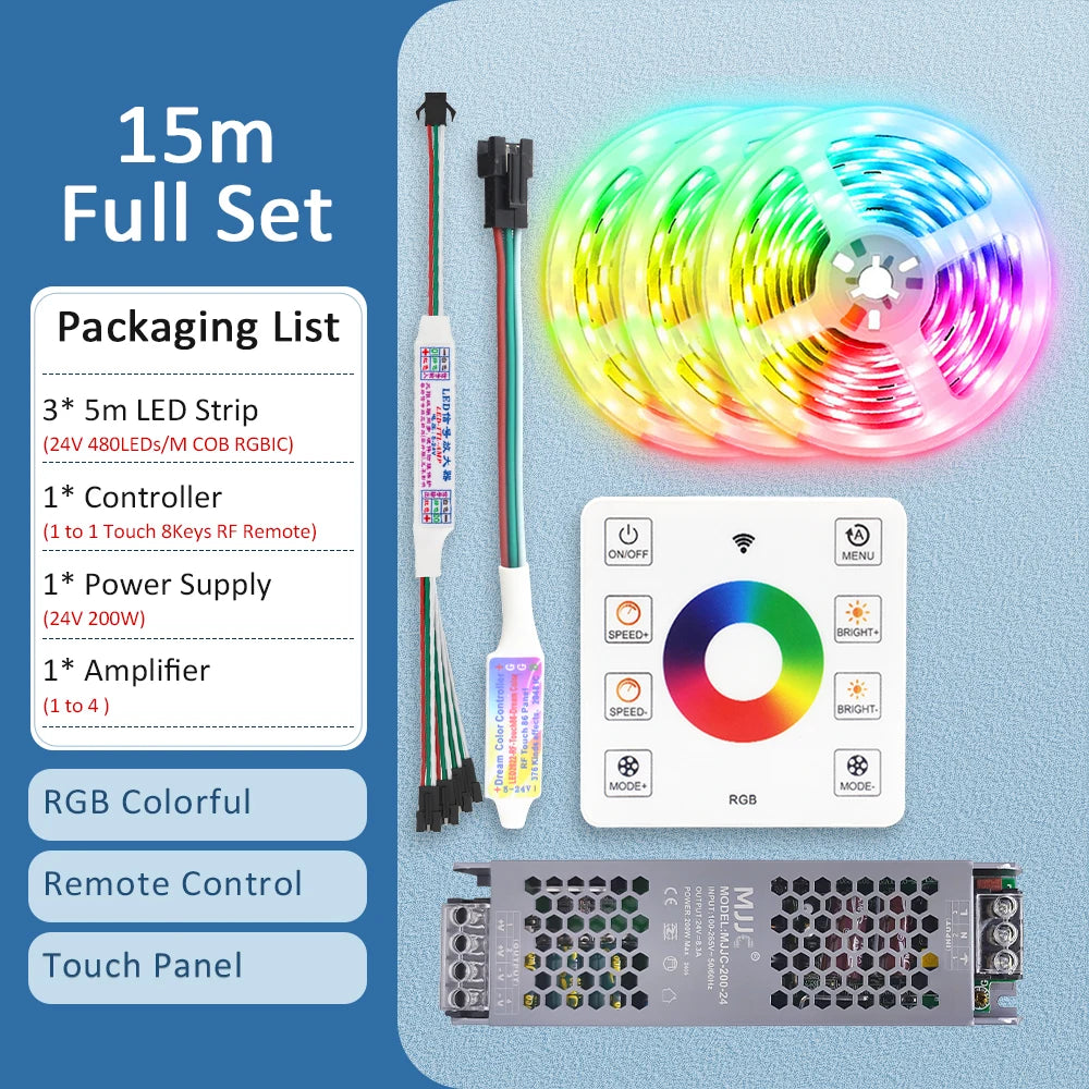 RGBIC COB LED Strip WS2811 24V 480 Diodes 5M 10M 15M 20M RGB IC Chasing Effect Lights Tape Diode Ribbon Lamp for Room Decoration