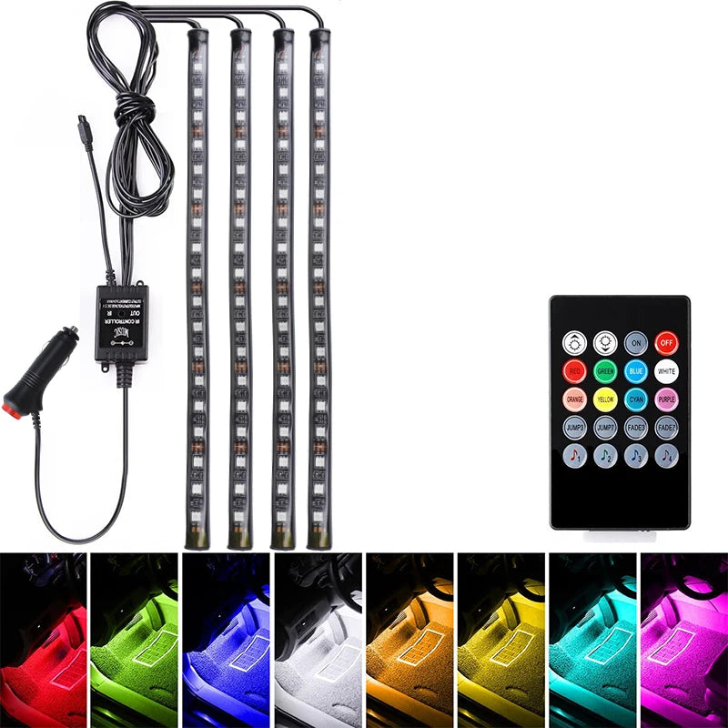 72/48/36 LED RGB Car Foot Ambient Light with USB Cigarette Automotive Interior Lights Strip Decoration Bar Remote/Voice Control