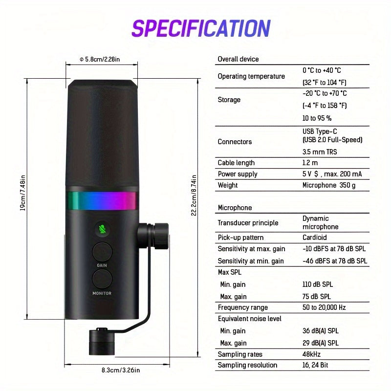 SDM70 XLR/USB Dynamic Microphone, RGB Podcast Mic with Software for Streaming, Gaming, Recording, Voice-Over, Metal Microphone with Mute Eid Al-Adha Mubarak