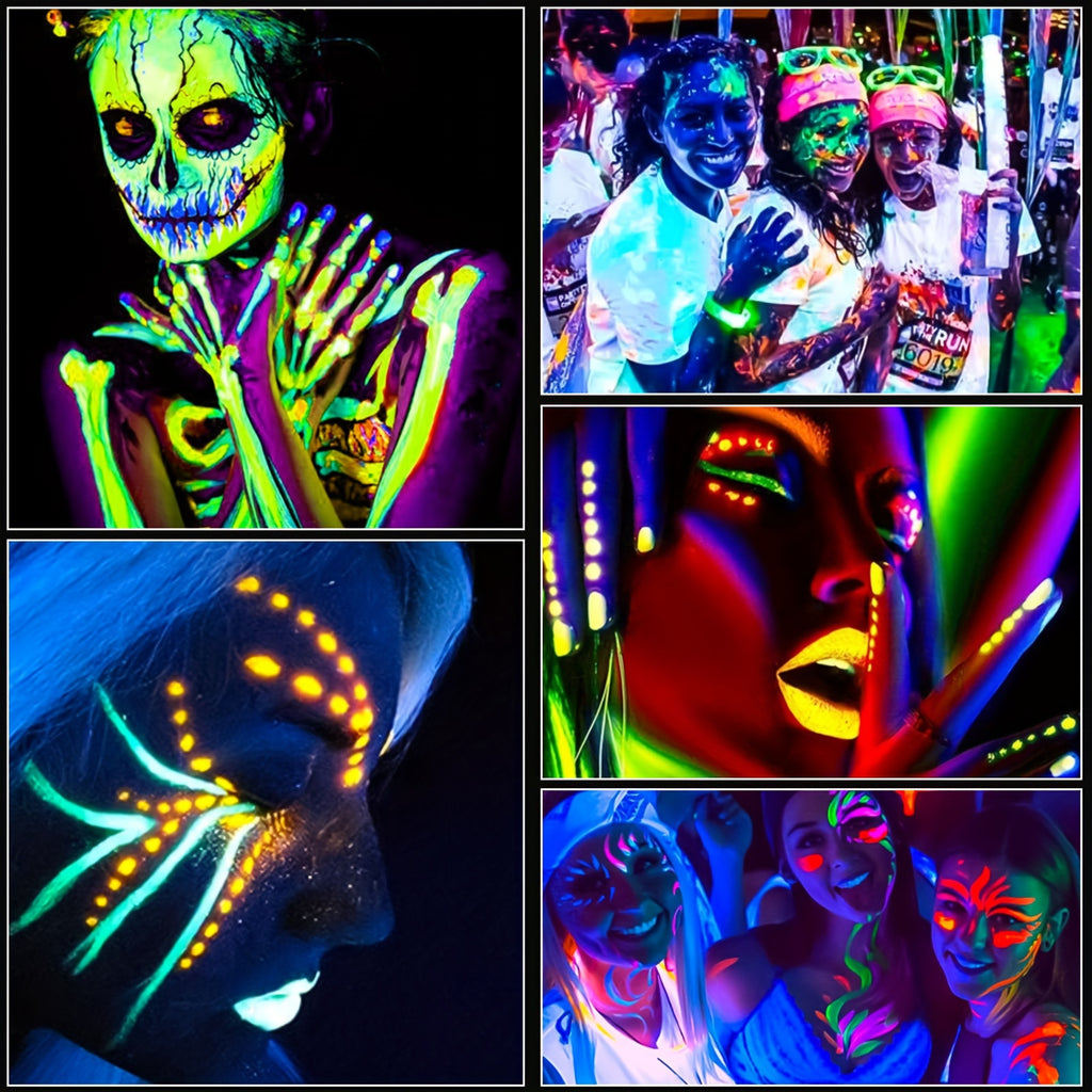 12 Pcs Bright UV Blacklight Face Paint Neon Makeup Fluorescent, Face Paint Kit Water Reactive Glow Face Paint Crayons Safe Body Painting For Special Make Up For Music Festival