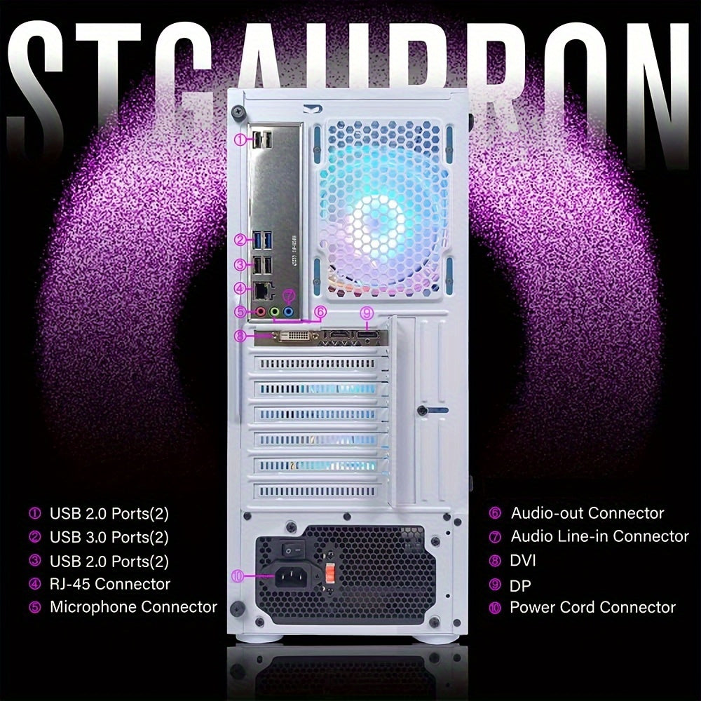 STGAubron Gaming Diamond Desktop, Intel Core I7 3.4 GHz Up To 3.9 GHz, GTX 1660 Ti 6G GDDR6, 16G RAM, 512G SSD, WIFI, Wireless 5.0, RGB Fan X 6, RGB Keyboard & Mouse, RGB Mouse Pad, RGB BT Sound Bar, W10H64