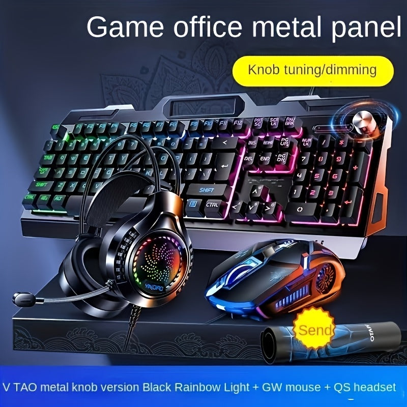 Three-Piece USB Wired Gaming PC Accessories Mechanical Touch Metal Keyboard, Mouse, Headset The keyboard/mouse is wired only