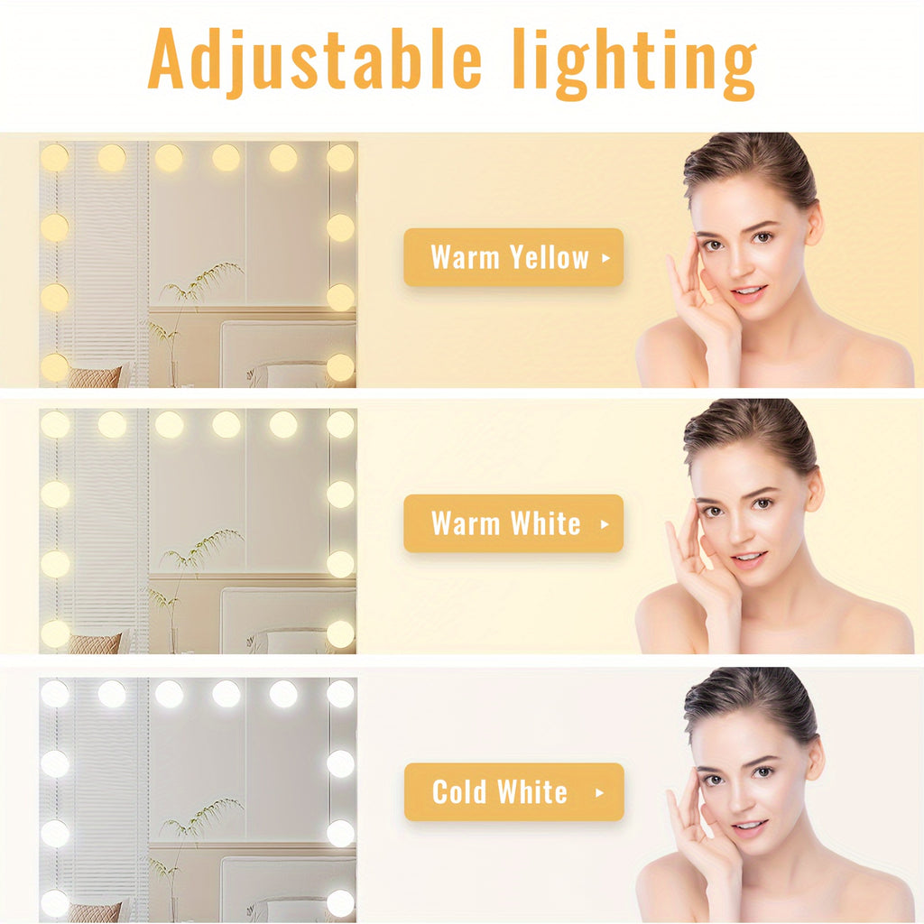 Vanity Desk with Lights, Makeup Vanity Desk with Mirror & Power Outlet, 3 Colors Lighting Adjustable Brightness, easy to assemble following the step-by-step instructions, 3 Drawers, White