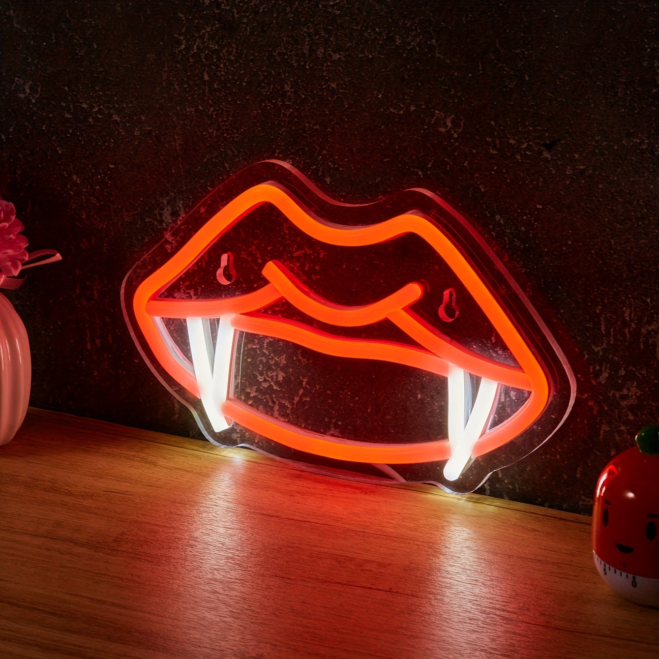 1pc Backboard Led Neon Light, Teeth Mouth Cool Fangs Man Cave Decor, Neon Powered By USB 5V