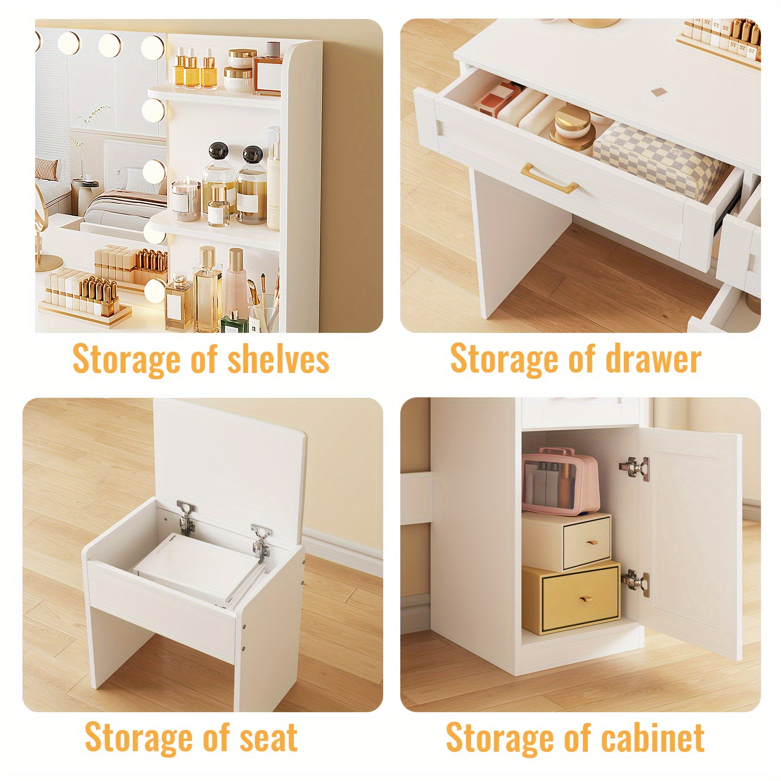 Vanity Desk with Lights, Makeup Vanity Desk with Mirror & Power Outlet, 3 Colors Lighting Adjustable Brightness, easy to assemble following the step-by-step instructions, 3 Drawers, White