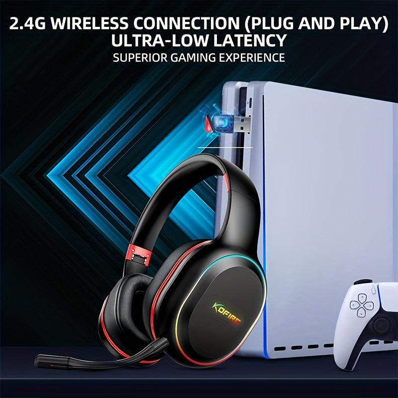 UG-05 2.4GHz Wireless Gaming Headset | Compatible with PS4/PS5/PC | Ultra-Low Latency Technology + Immersive Vibration Feedback | 30H Battery Life Over-Ear Design | Detachable Microphone + High-Speed Wireless Adapter | Dynami