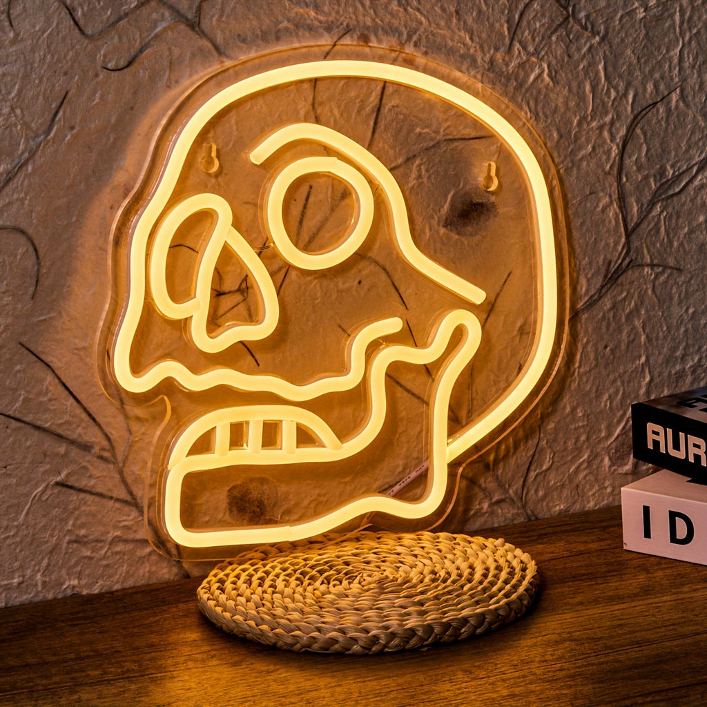 1pc Backboard Led Neon Sign, Halloween Skull Neon Sign, Line Switch 5V USB Powered Wall Hanging Light