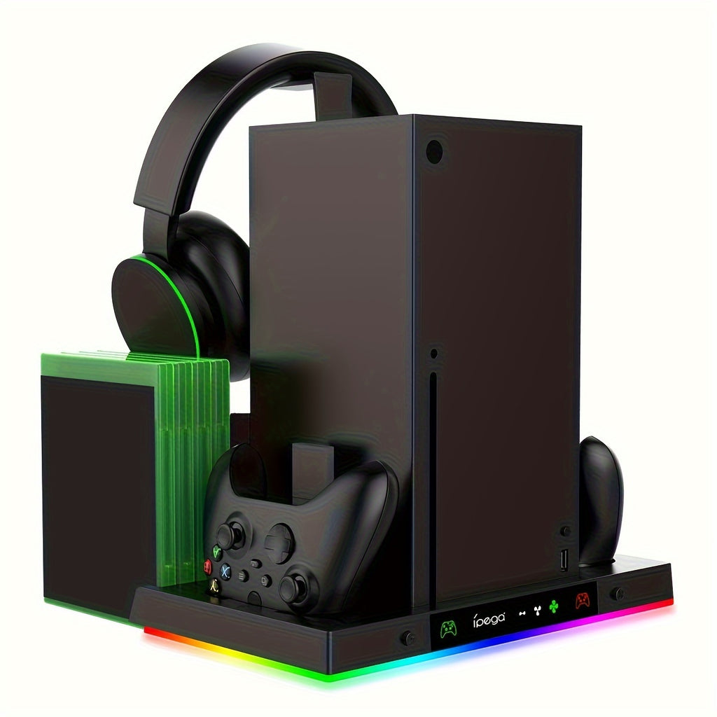 For Xbox Series X Cooling Stand Controller Gamepad Charge Seat For XBX With Headphone Hook And Game Discs Card Slot RGB Light Double Fan