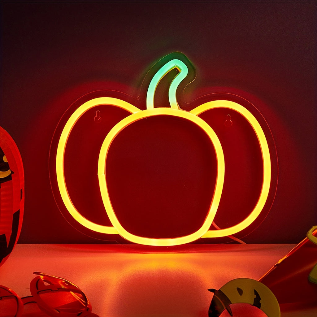 1pc LED Back Plate Neon Sign, Halloween Sign Pumpkin 5V USB Powered With On-line Switch