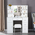 1 Set Vanity Desk With Mirror & Light, Large Makeup Vanity With Drawers And Open Shelves, Vanity Table With Cushioned Stool, 3 Lighting Colors Modern Dressing Table Vanity Set For Bedroom