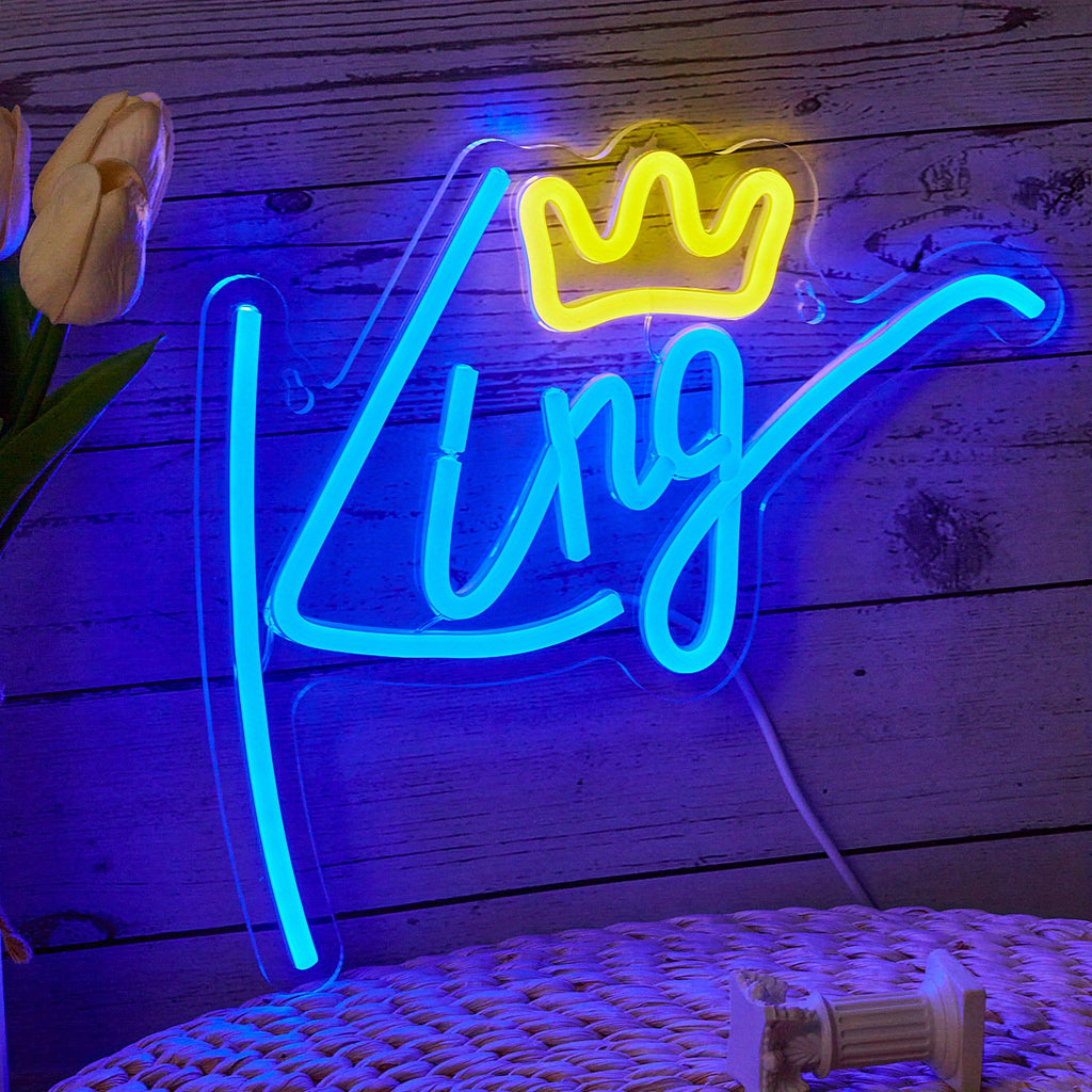 1pc King Backboard LED Neon Light - Bedroom Decorative Wall Hanging Light with Line Switch - 5V USB Powered - Adds Ambiance and Style to Any Room