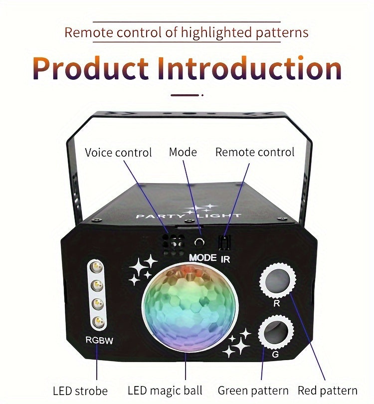 1pc USB 7 Lens Disco Ball Lights For Bar, DJ Party Lights With Remote Control, RGB Magic Ball Projector Lights Voice Activity Party Lights Ceiling Table Lamp For Bar Wedding Nightclub Valentine's Day Father's Day Mother's Day