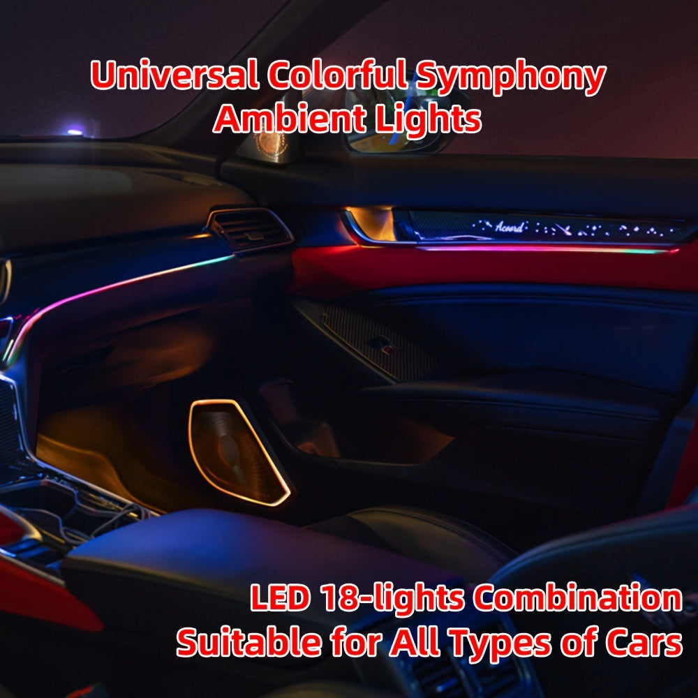 18-Color RGB Symphony Car Ambient Lights: App Control, Multiple Modes, Universal Fit