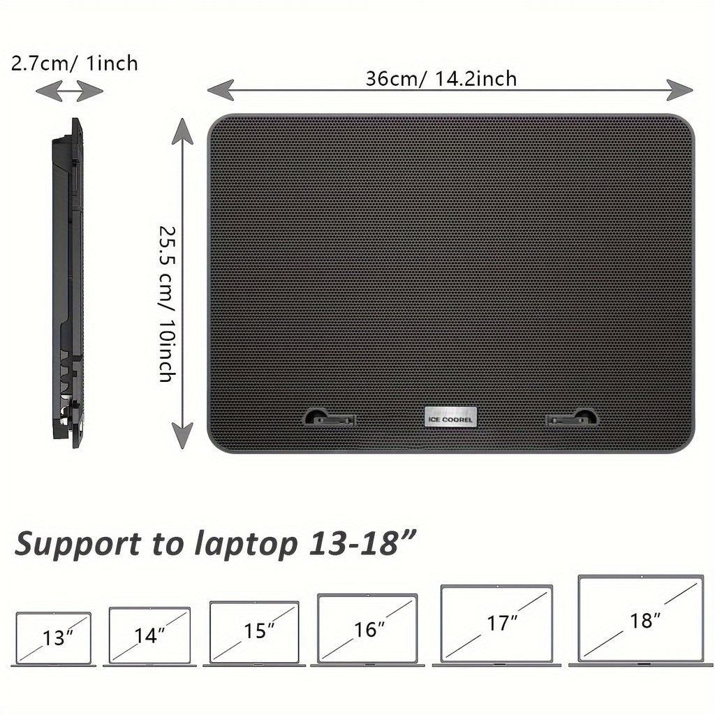 Laptop Cooler With 6 Quiet Fans For 13-18 Inch Notebook Gaming Fan Stable Stand, 5 Height & Wind Speed Adjustable, 2 USB Port.