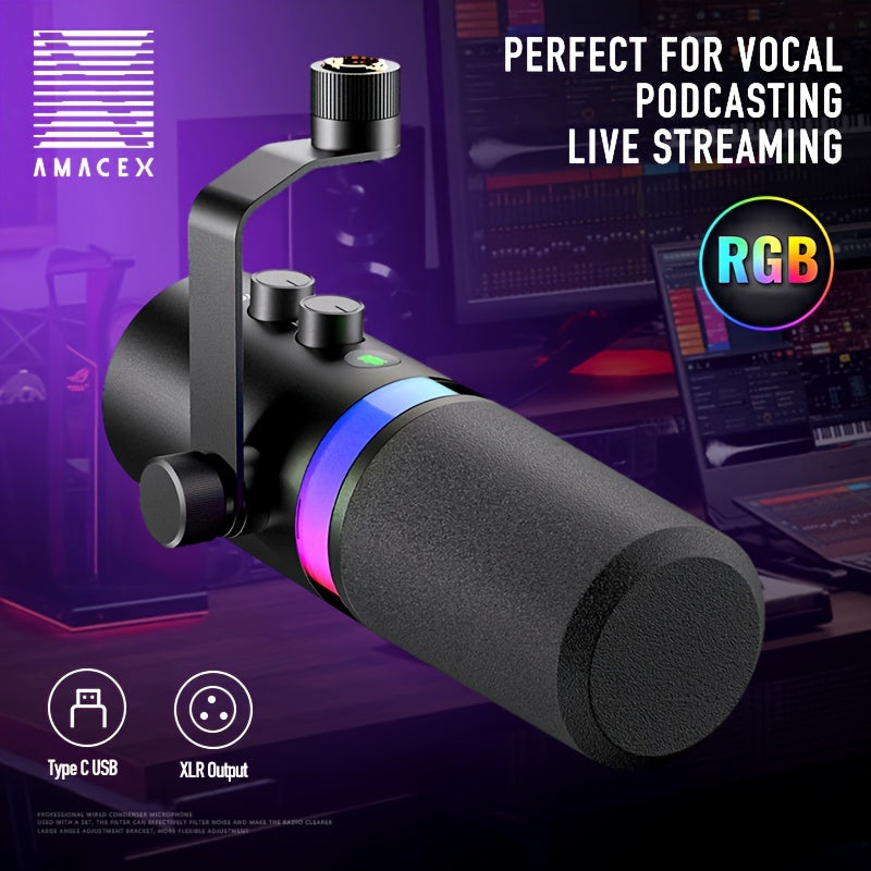 SDM70 XLR/USB Dynamic Microphone, RGB Podcast Mic with Software for Streaming, Gaming, Recording, Voice-Over, Metal Microphone with Mute Eid Al-Adha Mubarak