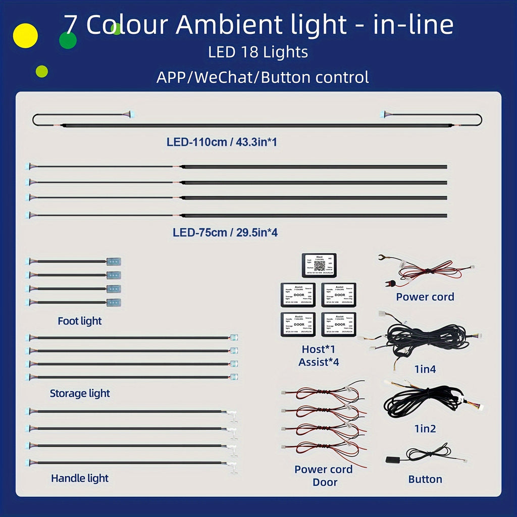 18-Color RGB Symphony Car Ambient Lights: App Control, Multiple Modes, Universal Fit