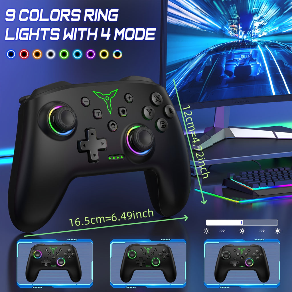 RGB Wireless Pro Controller For Nintendo Switch - Vibrant Lights, Programmable Buttons, Turbo Boost, OLED Compatible - For Gaming Experience