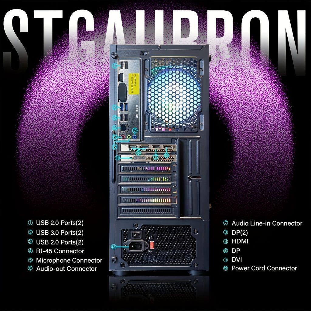 STGAubron Gaming PC Desktop Computer, Core I7 Up To 3.9GHz, Radeon RX 580 8G Graphics, 16G RAM, 512G SSD, WiFi 6, Bluetooth 5.0, RGB Fan X6, Windows 11 Home