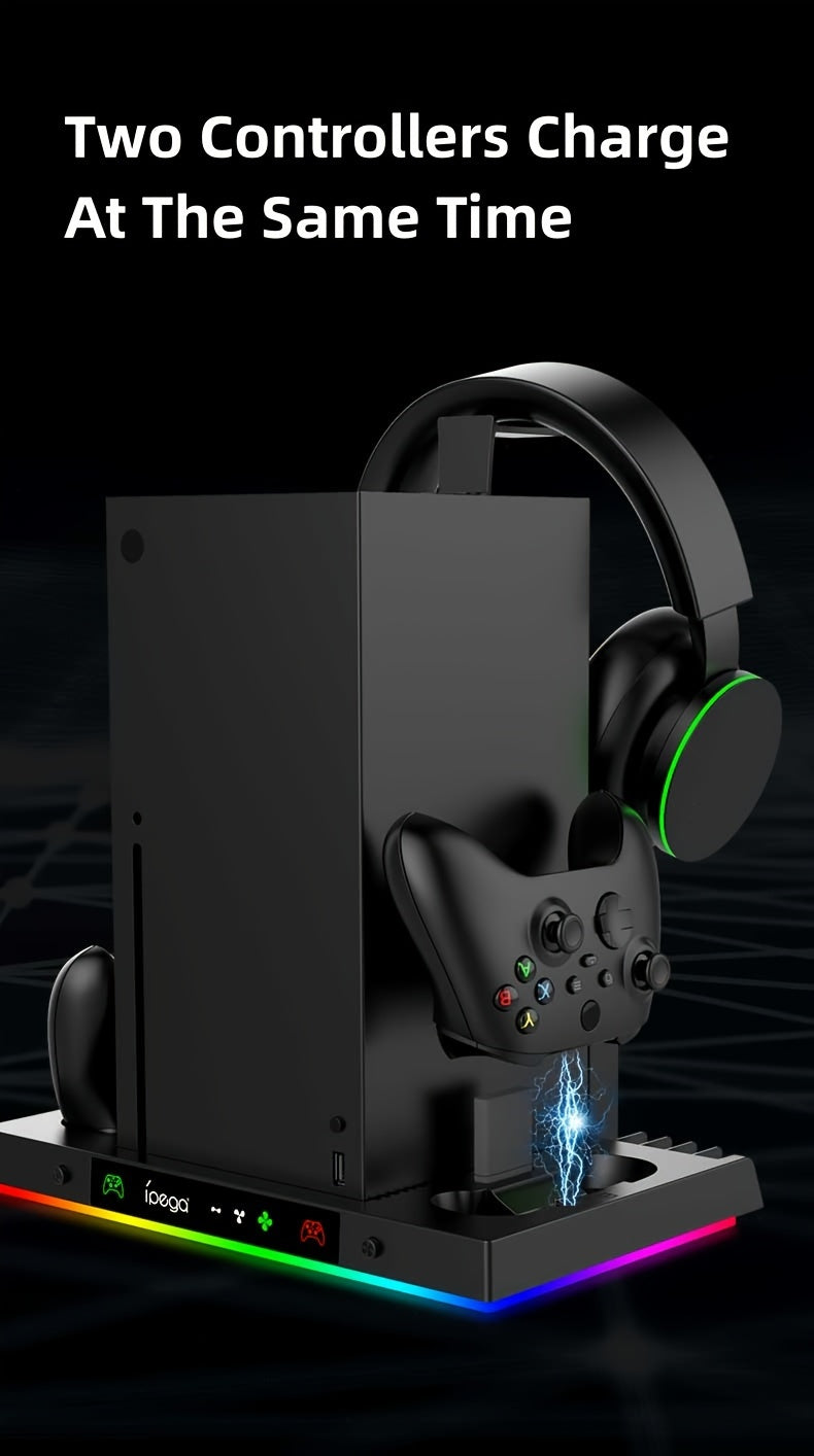 For Xbox Series X Cooling Stand Controller Gamepad Charge Seat For XBX With Headphone Hook And Game Discs Card Slot RGB Light Double Fan