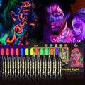 12 Pcs Bright UV Blacklight Face Paint Neon Makeup Fluorescent, Face Paint Kit Water Reactive Glow Face Paint Crayons Safe Body Painting For Special Make Up For Music Festival