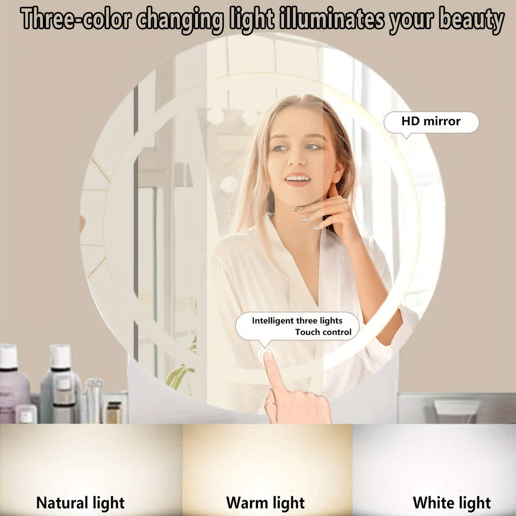 Vanity Desk With Lights With Mirror And Lights, 3 Lighting Modes, Dressing Table With Drawers, Multifunctional Makeup Vanity Table For Women Girls Bedroom Small Space